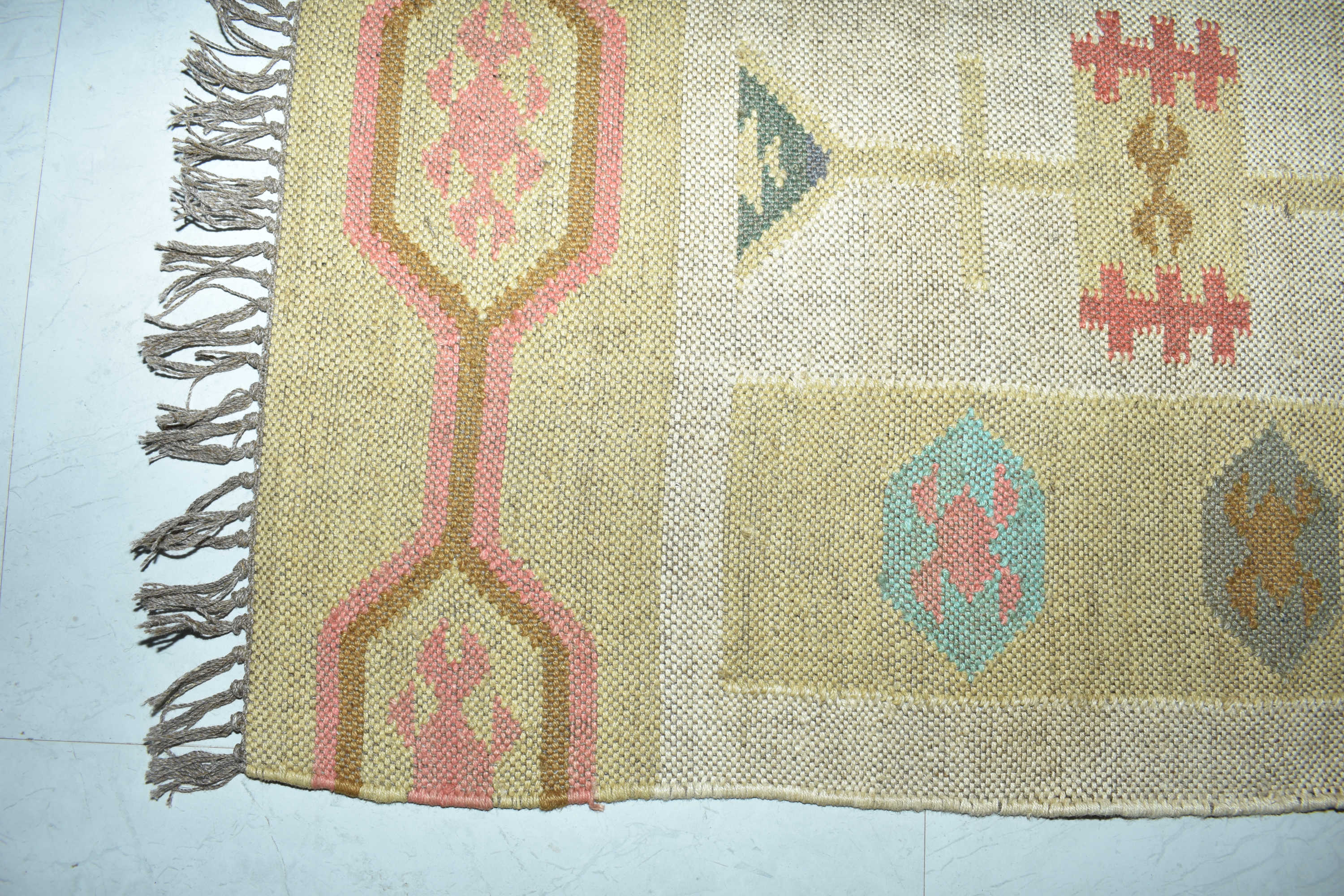 Wool Jute Rug Kilim Traditional Rustic Look Dhurrie Living Room Bedroom Carpet (KLM-04)