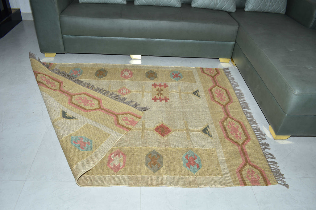 Wool Jute Rug Kilim Traditional Rustic Look Dhurrie Living Room Bedroom Carpet (KLM-04)