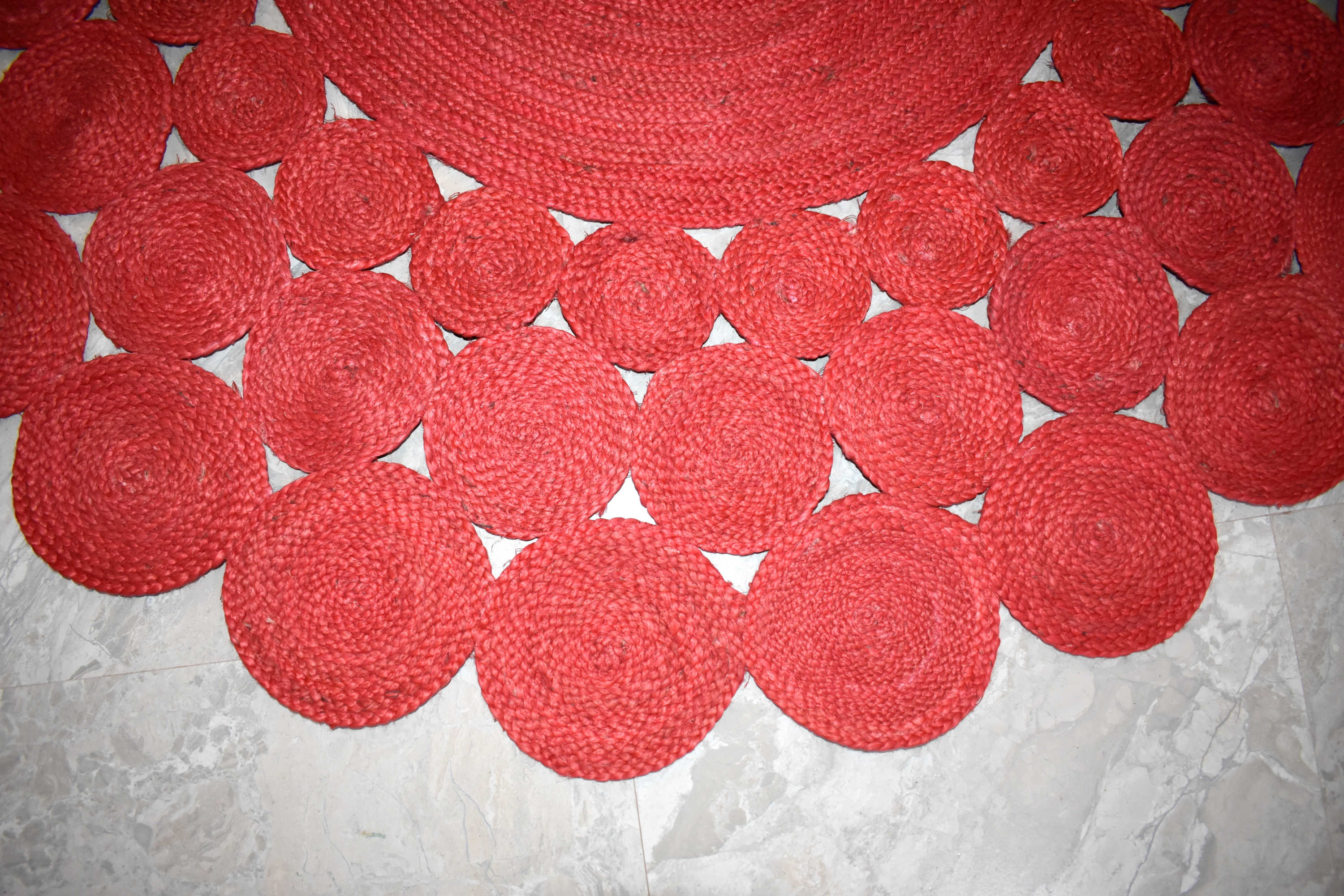 Ripaz Vogue - Tapis rond en jute tressé à la main aspect rustique beige avec bordure jaune 