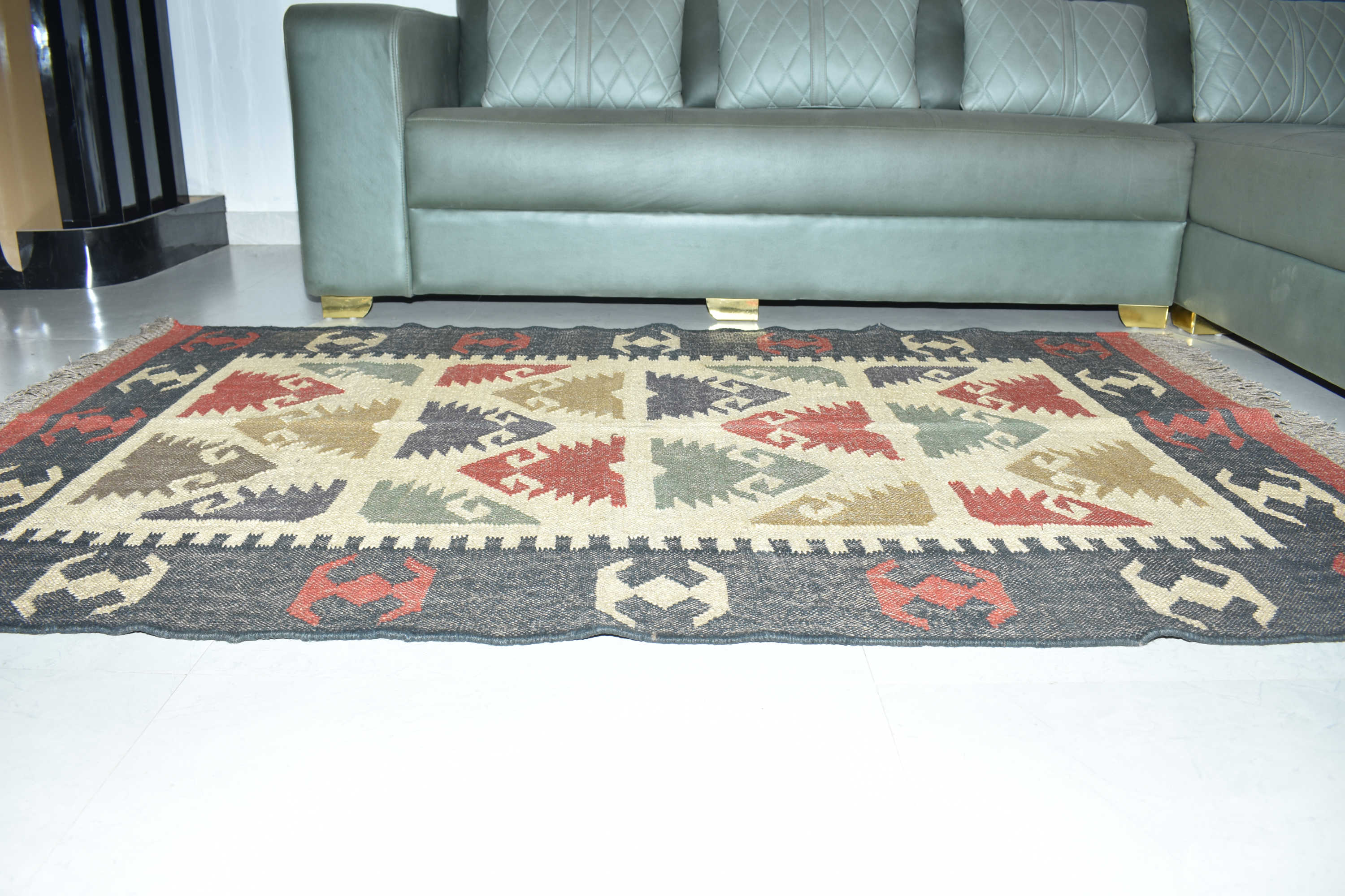 Wool Jute Rug Kilim Traditional Rustic Look Dhurrie Living Room Bedroom Carpet (KLM-07)