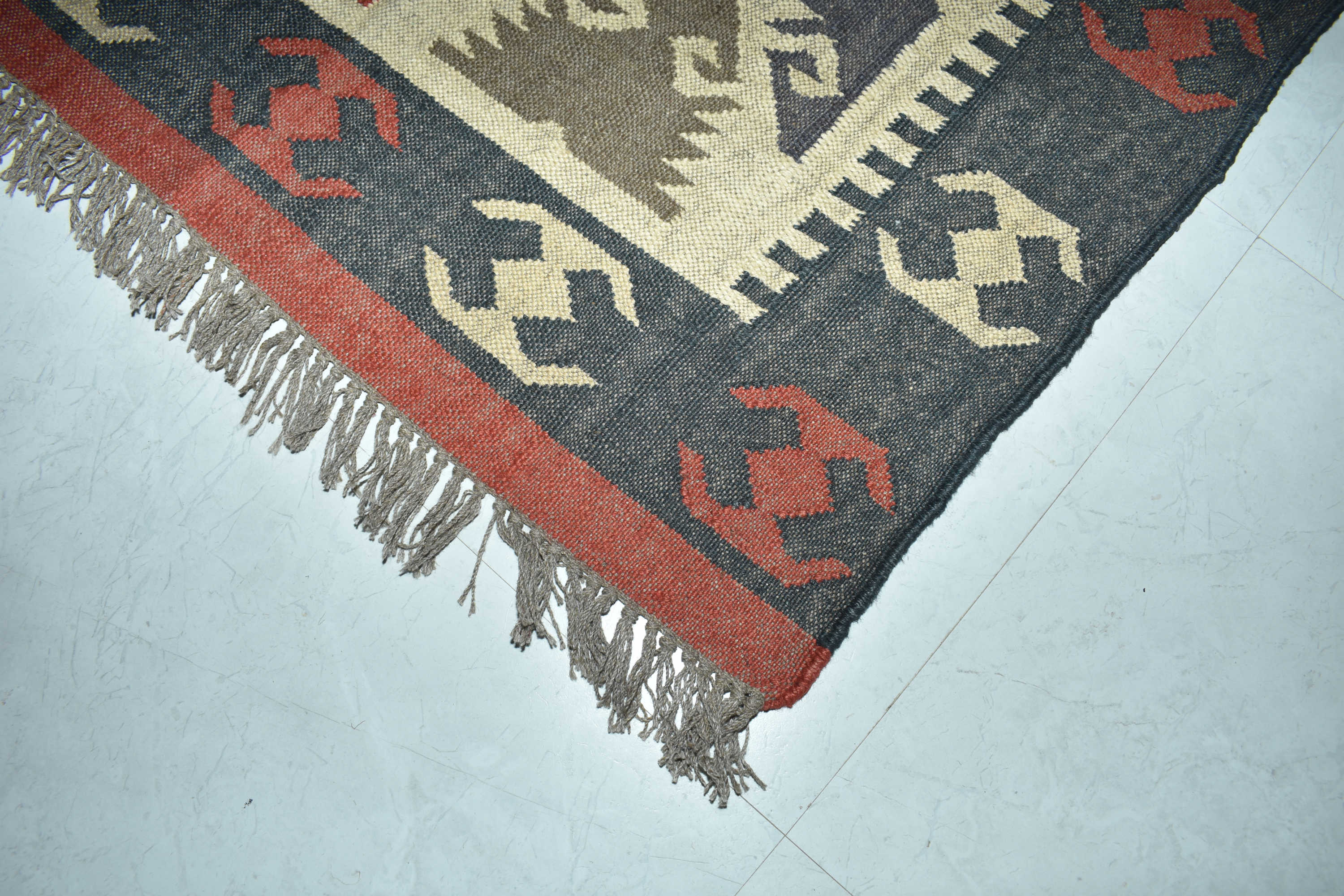 Wool Jute Rug Kilim Traditional Rustic Look Dhurrie Living Room Bedroom Carpet (KLM-07)