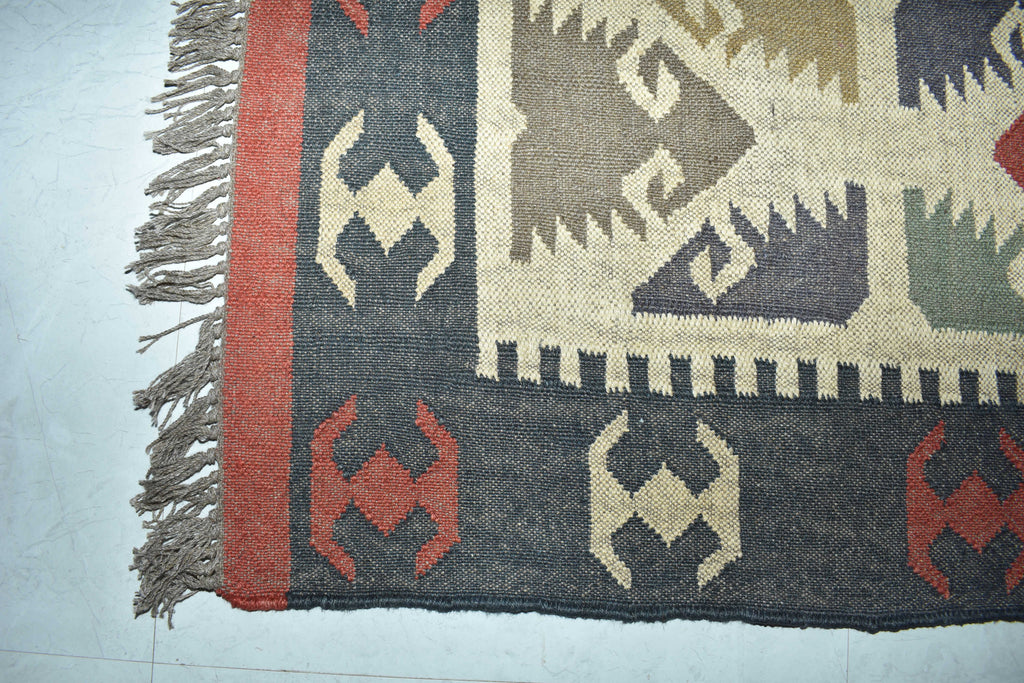 Wool Jute Rug Kilim Traditional Rustic Look Dhurrie Living Room Bedroom Carpet (KLM-07)