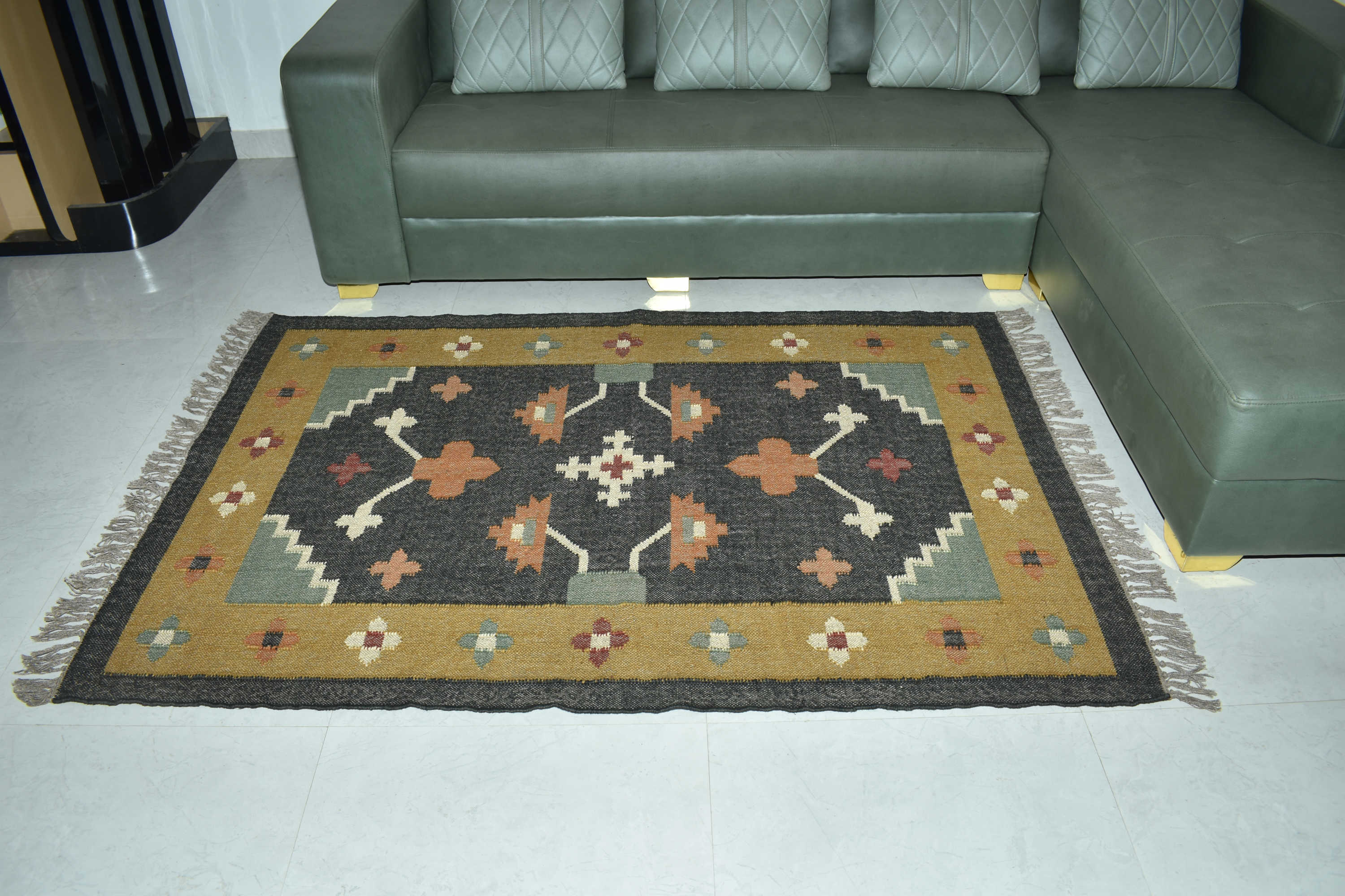 Wool Jute Rug Kilim Traditional Rustic Look Dhurrie Living Room Bedroom Carpet (KLM-06)