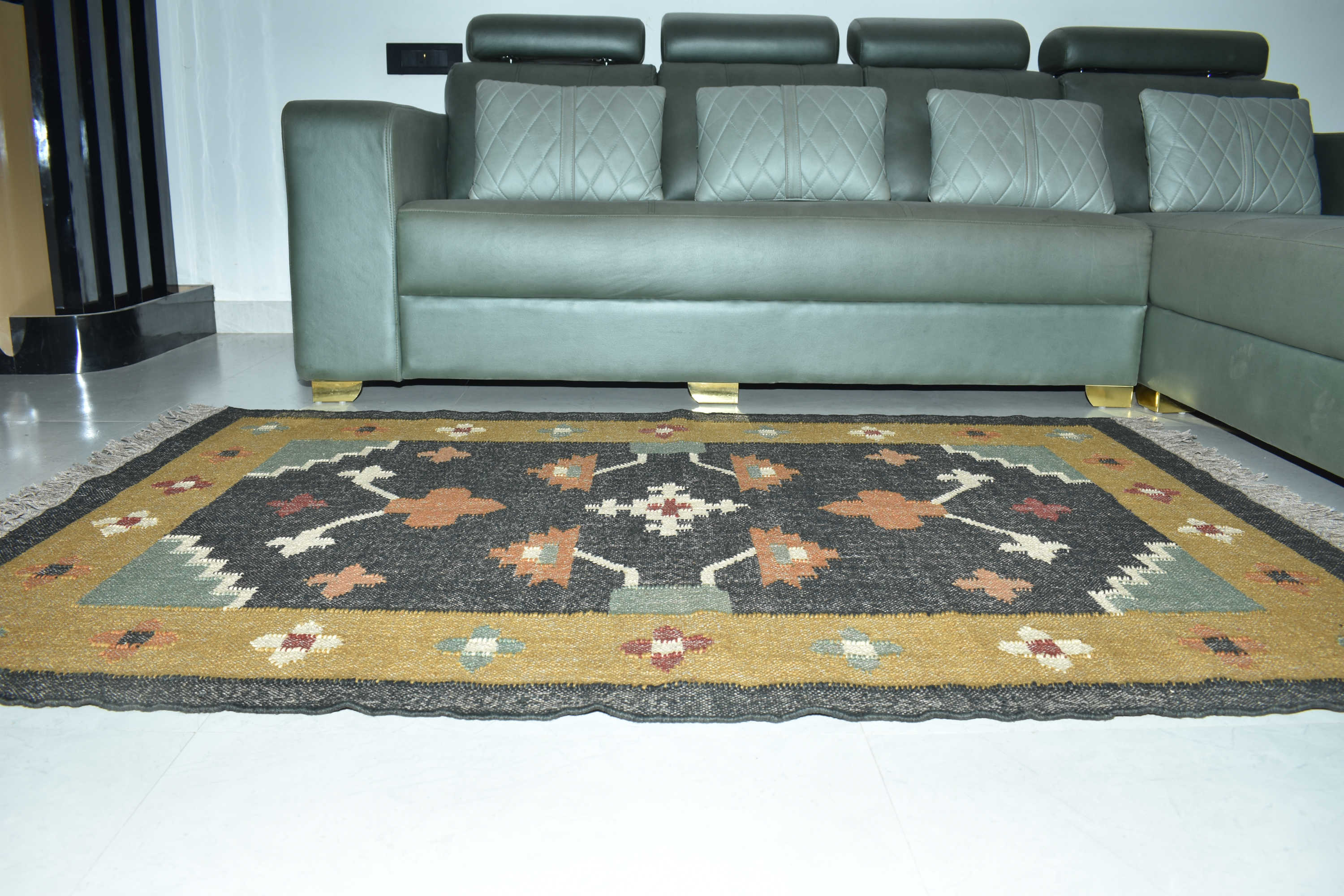 Wool Jute Rug Kilim Traditional Rustic Look Dhurrie Living Room Bedroom Carpet (KLM-06)
