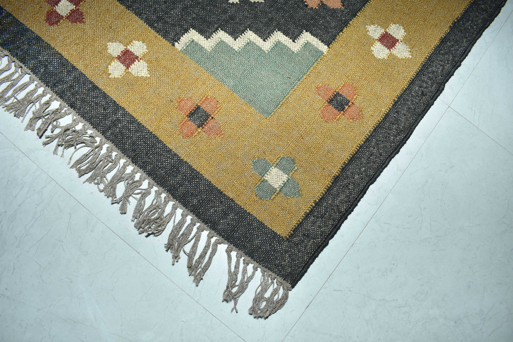 Wool Jute Rug Kilim Traditional Rustic Look Dhurrie Living Room Bedroom Carpet (KLM-06)