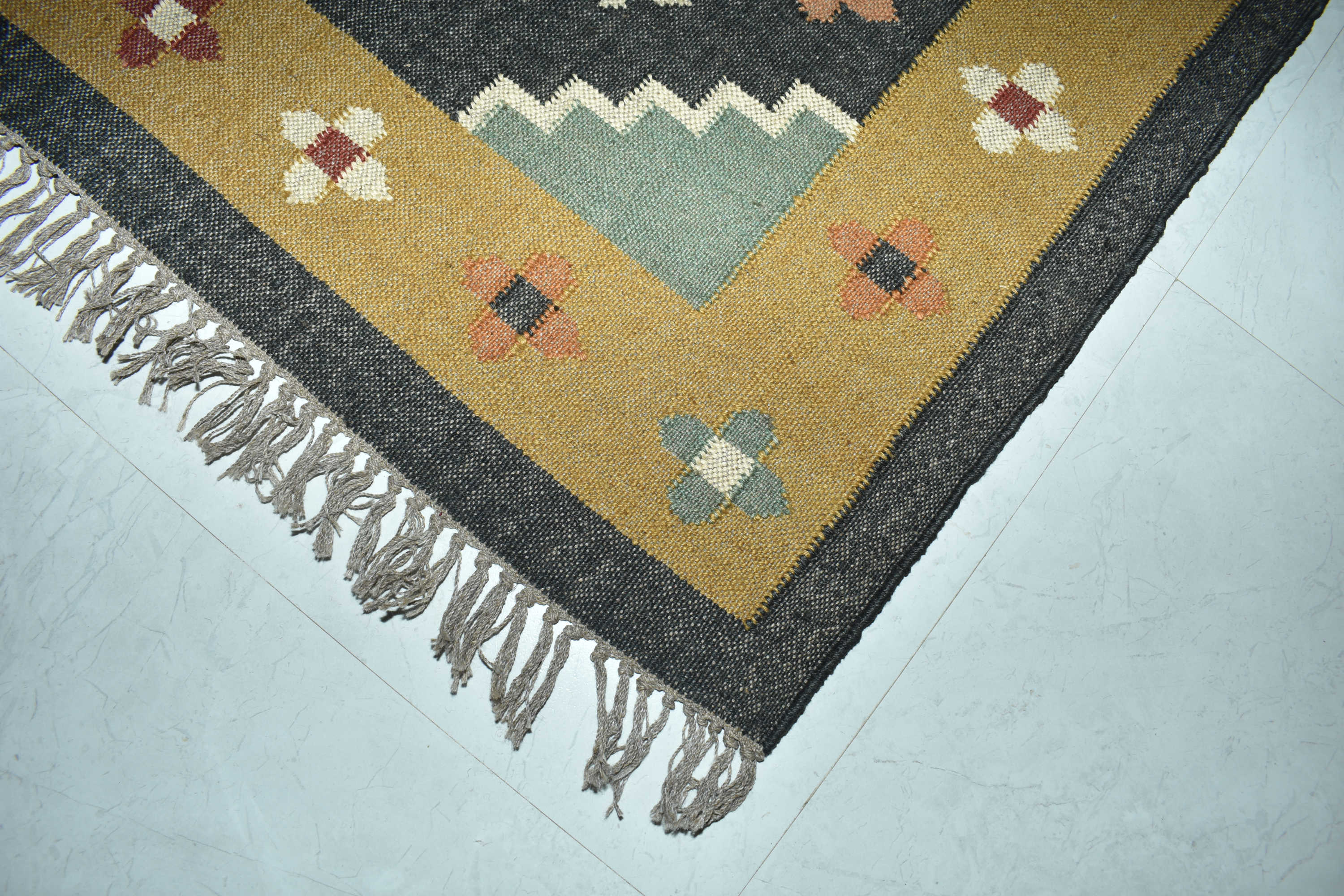Wool Jute Rug Kilim Traditional Rustic Look Dhurrie Living Room Bedroom Carpet (KLM-06)