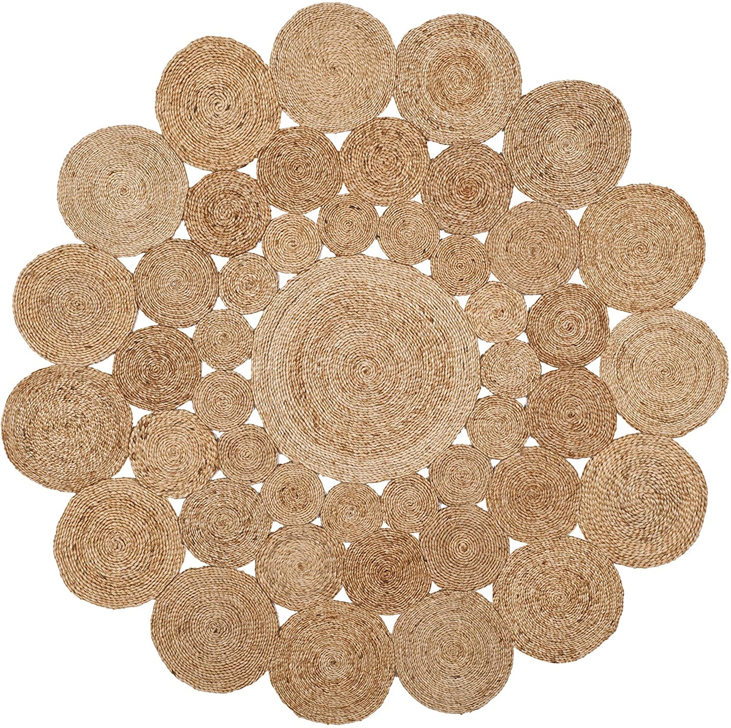 Jute Rug Round Circle Design Braided Jute Area Rug, Beige