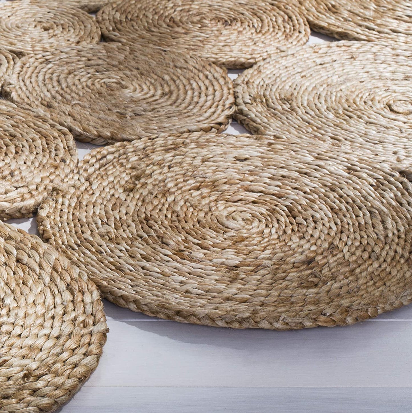 Jute Rug Round Circle Design Braided Jute Area Rug, Beige