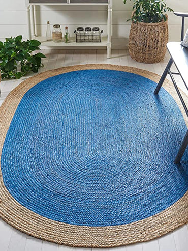 Eco Friendly Jute Rug Handcrafted Bohemian Oval Area Carpet