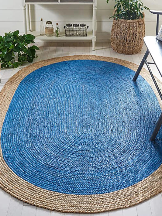 Eco Friendly Jute Rug Handcrafted Bohemian Oval Area Carpet