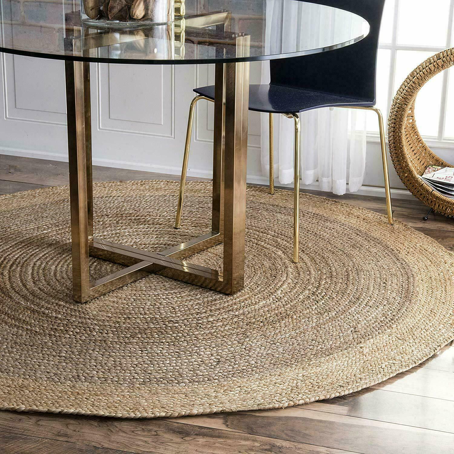 Ripaz Vogue - Tapis rond en jute tressé à la main - Paillasson de ferme en jute gris avec bordure beige 