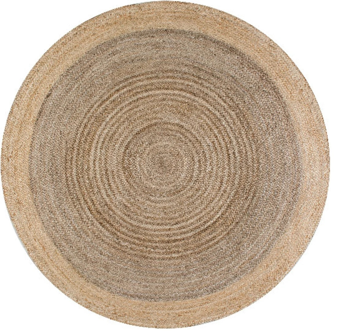 Ripaz Vogue - Tapis rond en jute tressé à la main - Paillasson de ferme en jute gris avec bordure beige 