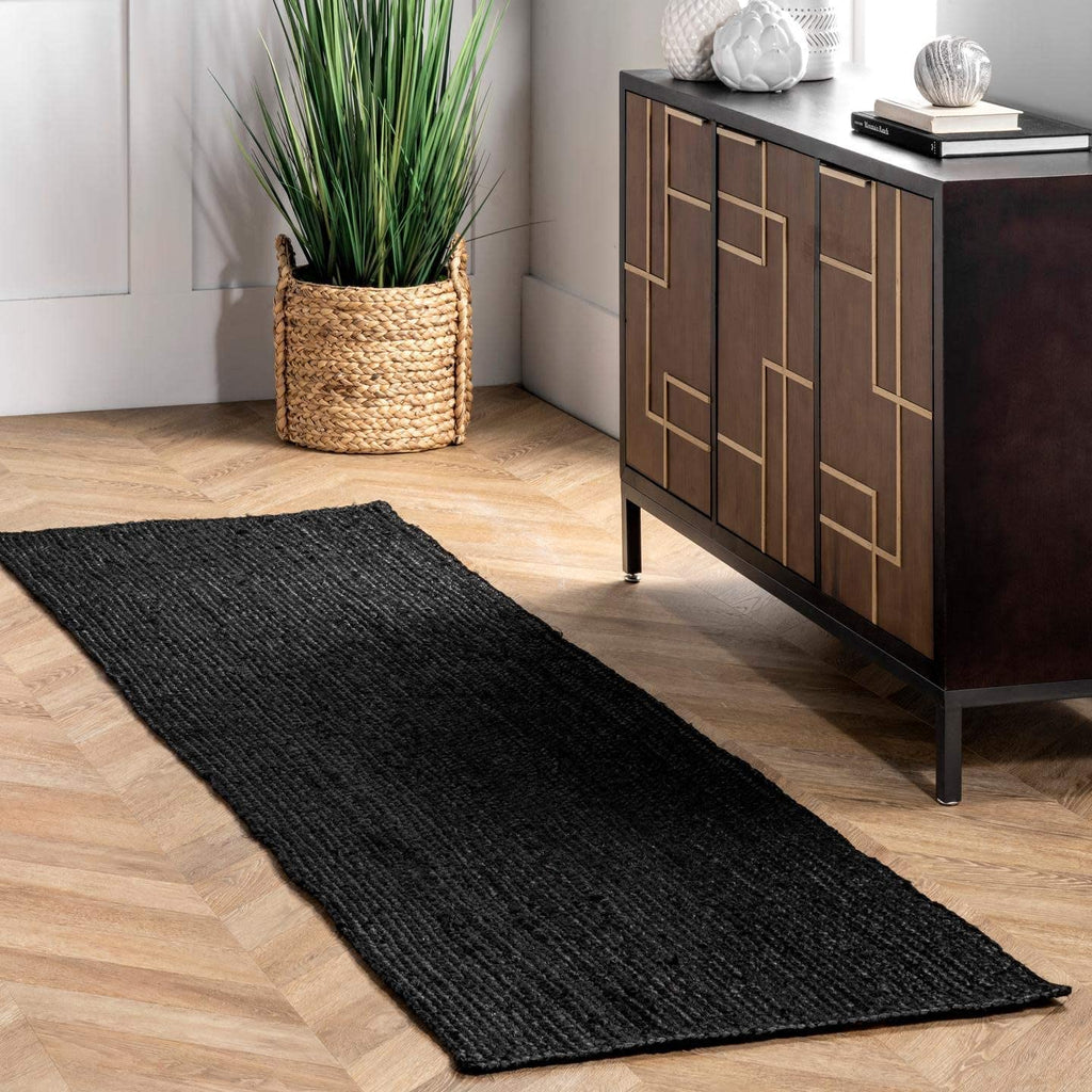 Natural Black Dye Jute Rug Handmade Rustic Home Decor