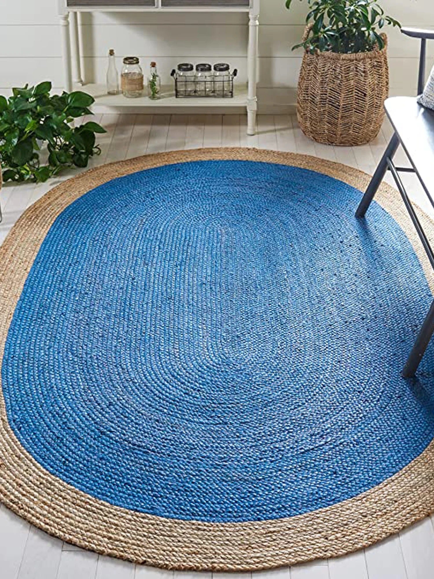 Eco Friendly Jute Rug Handcrafted Bohemian Oval Area Carpet