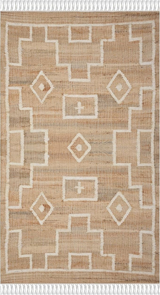 Wool Jute Rug Kilim Traditional Rustic Look Dhurrie Living Room Bedroom Carpet (KLM-29)