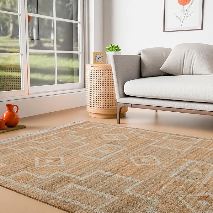 Wool Jute Rug Kilim Traditional Rustic Look Dhurrie Living Room Bedroom Carpet (KLM-29)