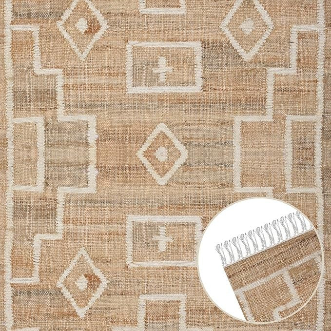 Wool Jute Rug Kilim Traditional Rustic Look Dhurrie Living Room Bedroom Carpet (KLM-29)