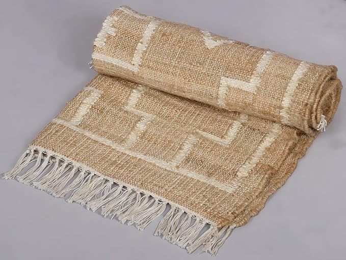 Wool Jute Rug Kilim Traditional Rustic Look Dhurrie Living Room Bedroom Carpet (KLM-29)