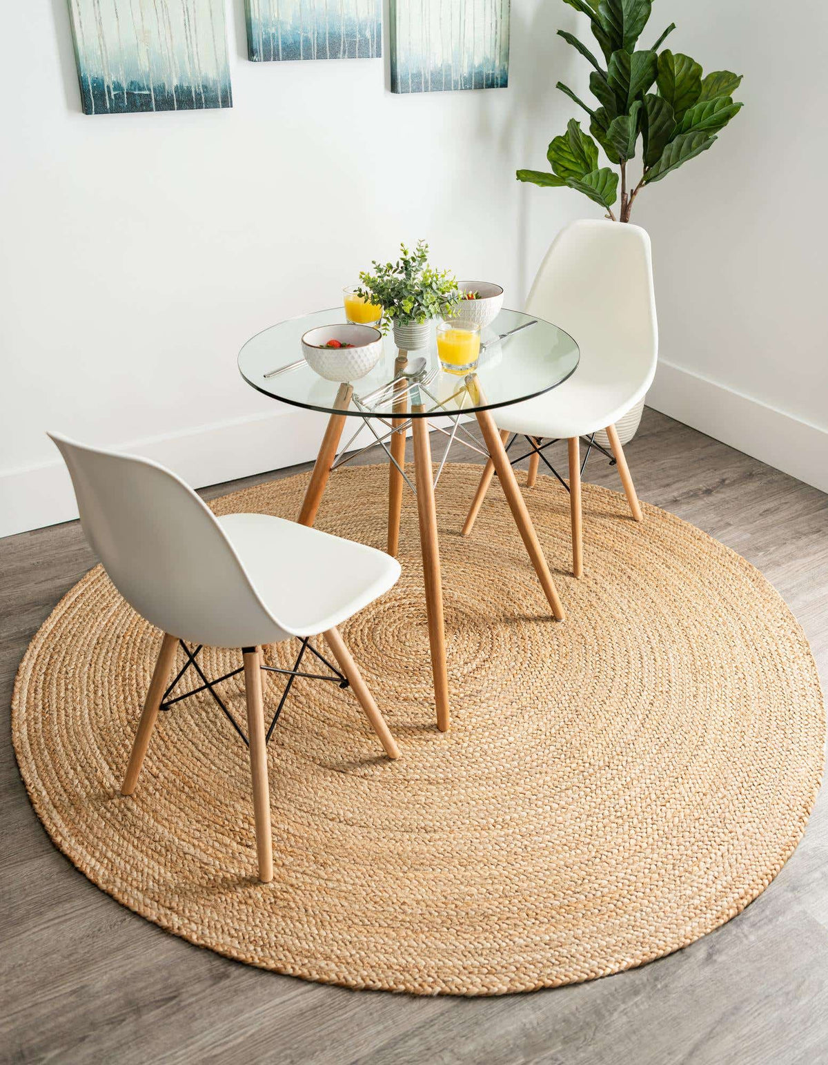 Ripaz Vogue - Jute Round Area Rug Handmade Natural Braided Carpet Rustic Boho Bedroom Decor