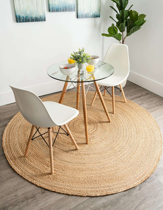 Ripaz Vogue - Jute Round Area Rug Handmade Natural Braided Carpet Rustic Boho Bedroom Decor