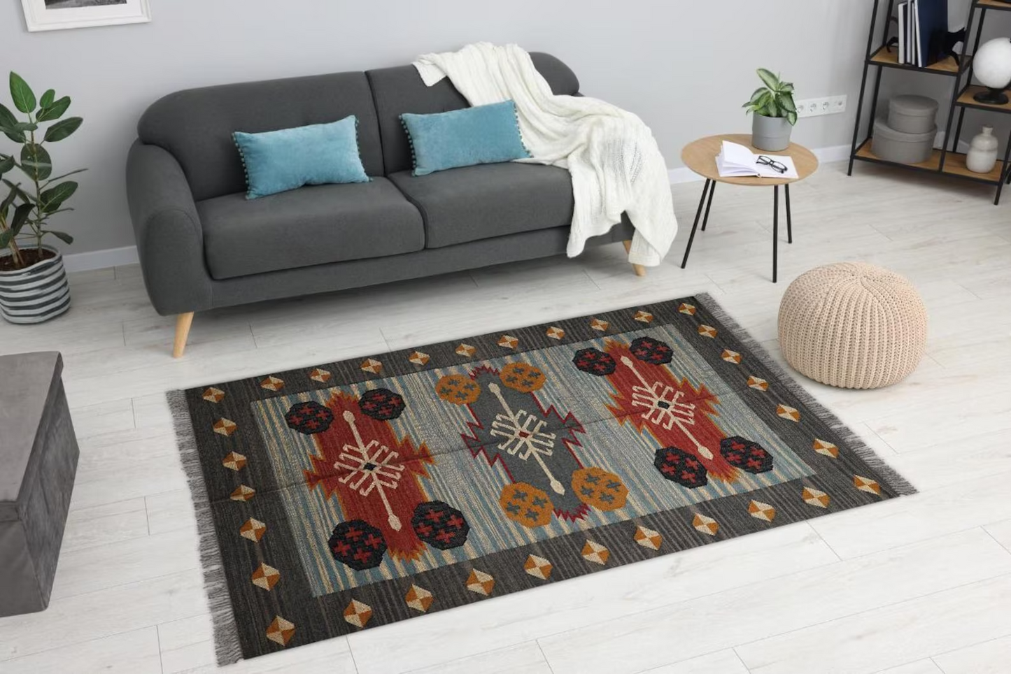 Tapis rectangulaire en jute naturel tressé à la main Ripaz pour décoration intérieure 