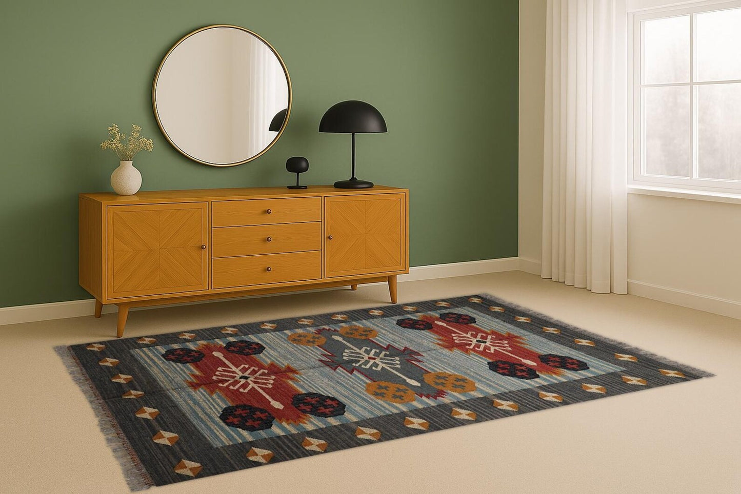 Tapis rectangulaire en jute naturel tressé à la main Ripaz pour décoration intérieure 