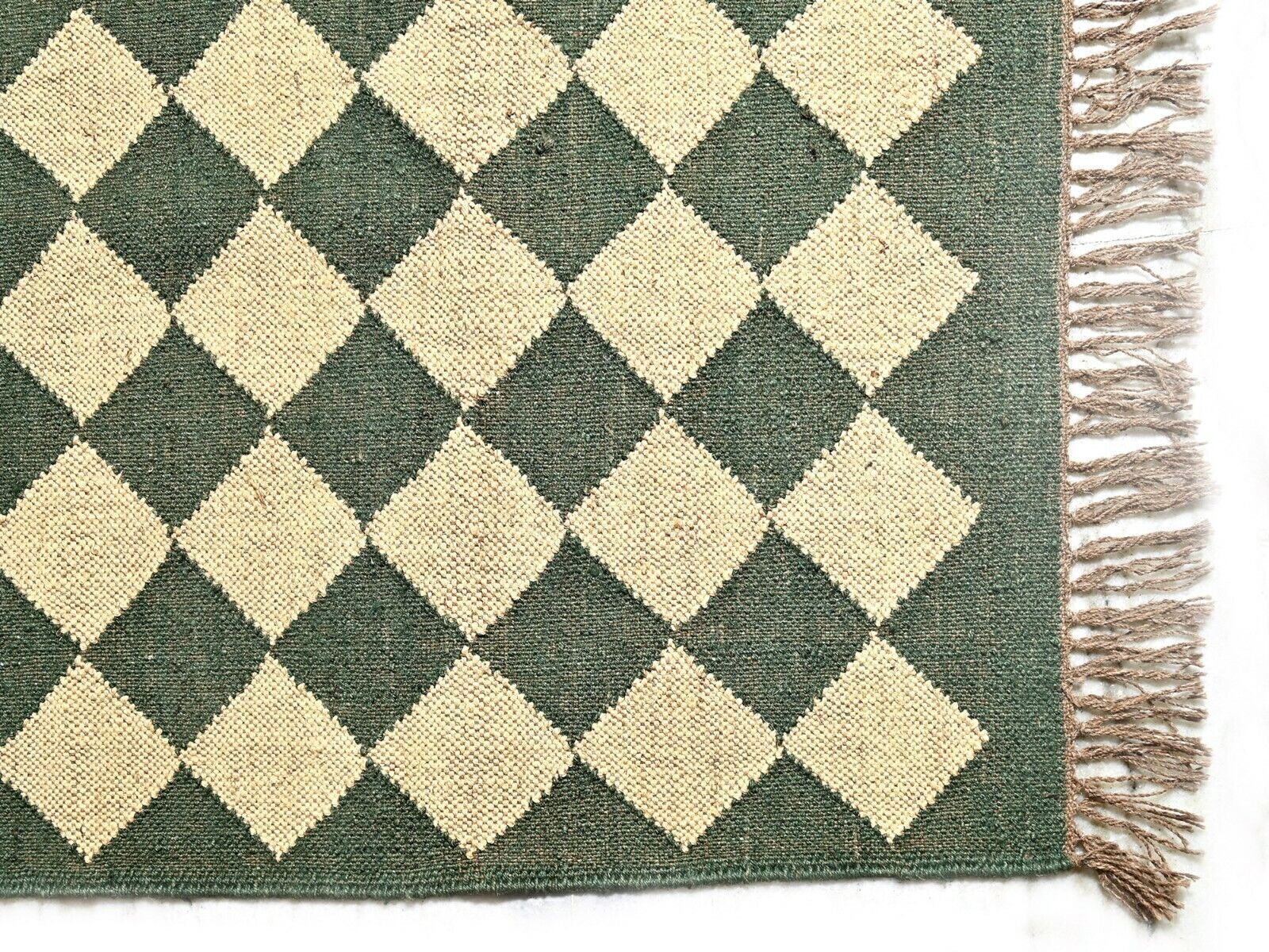 Wool Jute Rug Kilim Traditional Rustic Look Dhurrie Living Room Bedroom Carpet (KLM-32)