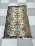 Wool Jute Rug Kilim Traditional Rustic Look Dhurrie Living Room Bedroom Carpet (KLM-63)