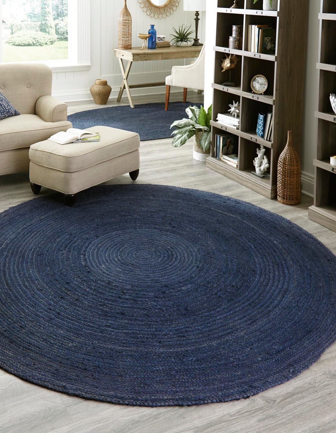 Ripaz Vogue - Tapis rond en jute noir avec bordure beige Tapis fait main 