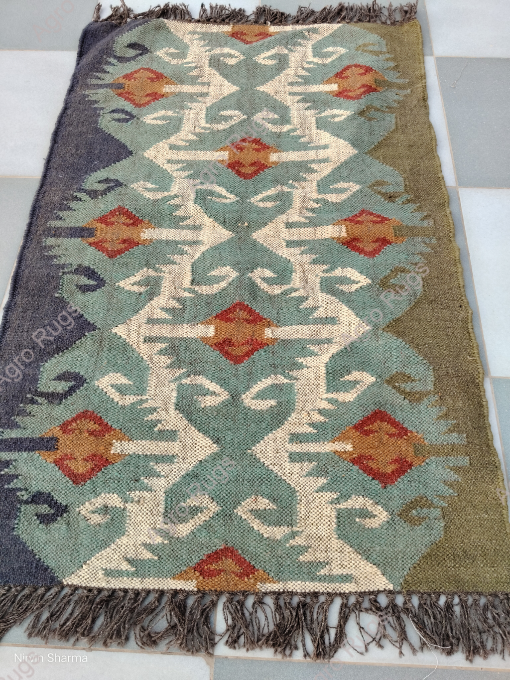 Wool Jute Rug Kilim Traditional Rustic Look Dhurrie Living Room Bedroom Carpet (KLM-63)