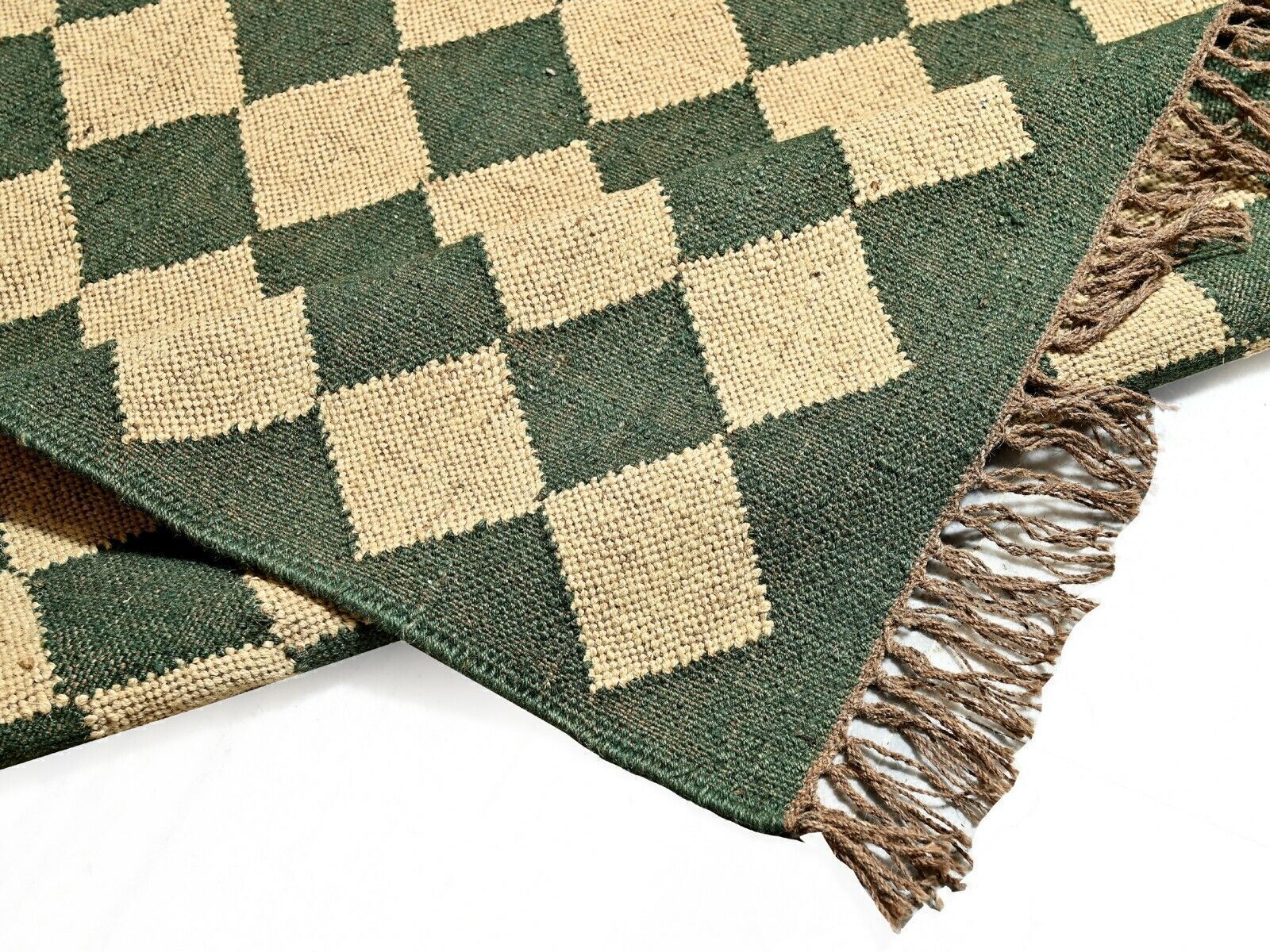 Wool Jute Rug Kilim Traditional Rustic Look Dhurrie Living Room Bedroom Carpet (KLM-32)