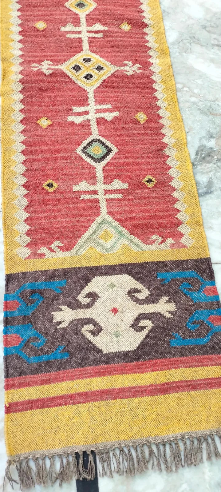 Wool Jute Rug Kilim Traditional Rustic Look Dhurrie Living Room Bedroom Carpet (KLM-30)