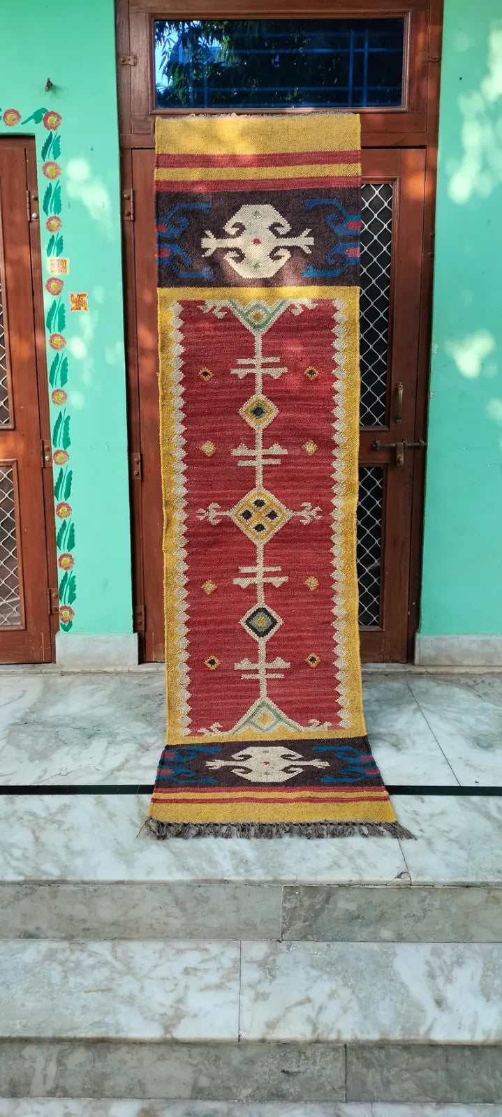 Wool Jute Rug Kilim Traditional Rustic Look Dhurrie Living Room Bedroom Carpet (KLM-30)