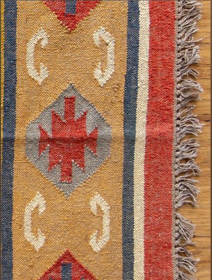 Wool Jute Rug Kilim Traditional Rustic Look Dhurrie Living Room Bedroom Carpet (KLM-64)