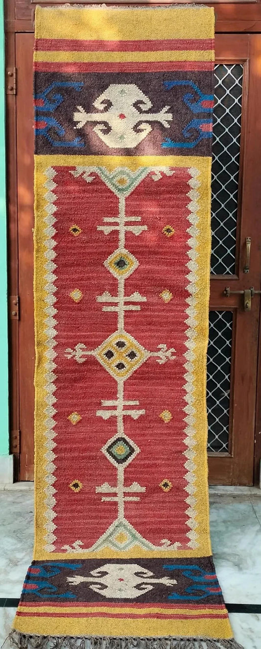 Wool Jute Rug Kilim Traditional Rustic Look Dhurrie Living Room Bedroom Carpet (KLM-30)