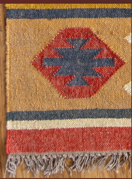 Wool Jute Rug Kilim Traditional Rustic Look Dhurrie Living Room Bedroom Carpet (KLM-64)