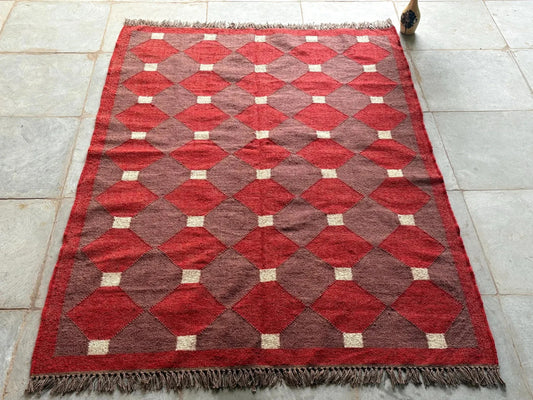 Wool Jute Rug Kilim Traditional Rustic Look Dhurrie Living Room Bedroom Carpet (KLM-33)