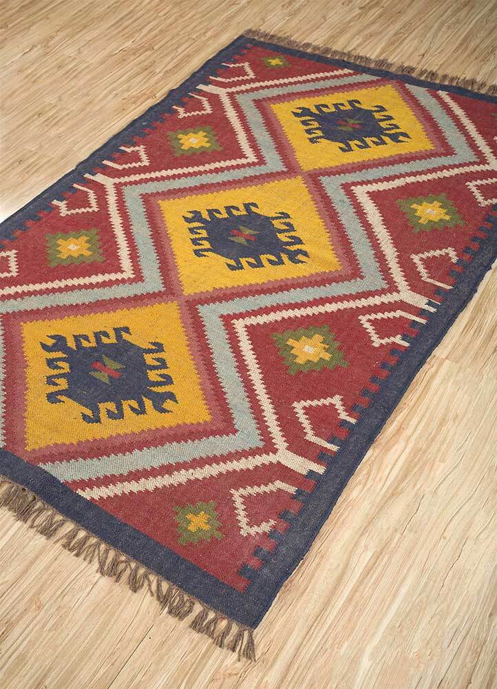 Wool Jute Rug Kilim Traditional Rustic Look Dhurrie Living Room Bedroom Carpet (KLM-65)