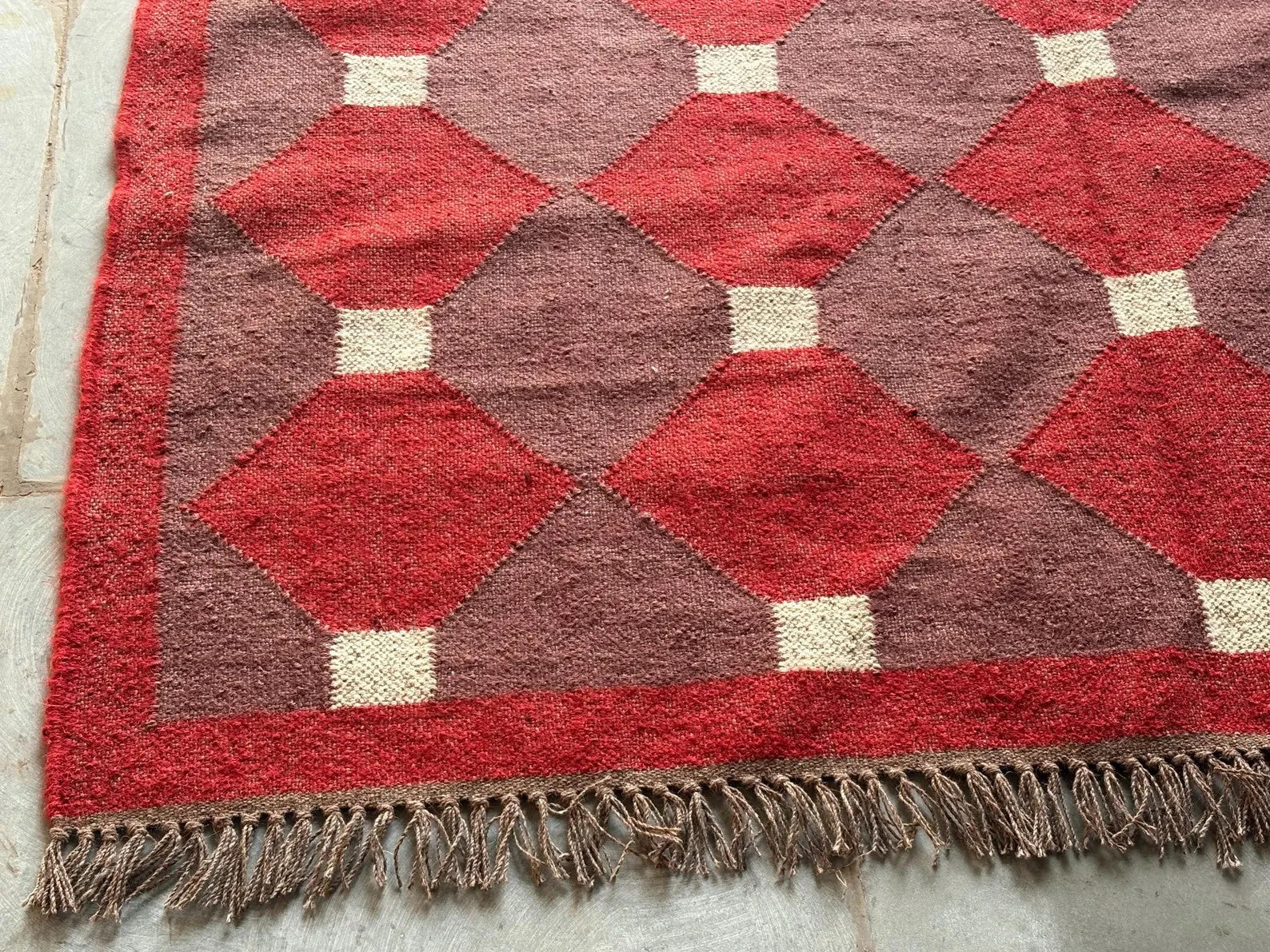 Wool Jute Rug Kilim Traditional Rustic Look Dhurrie Living Room Bedroom Carpet (KLM-33)