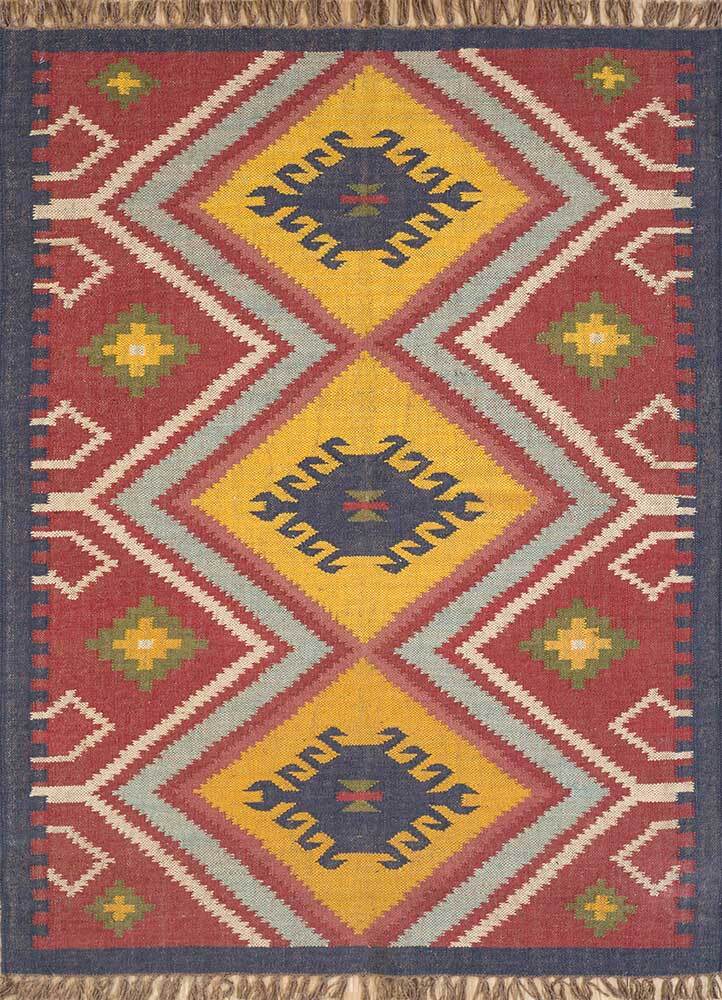 Wool Jute Rug Kilim Traditional Rustic Look Dhurrie Living Room Bedroom Carpet (KLM-65)