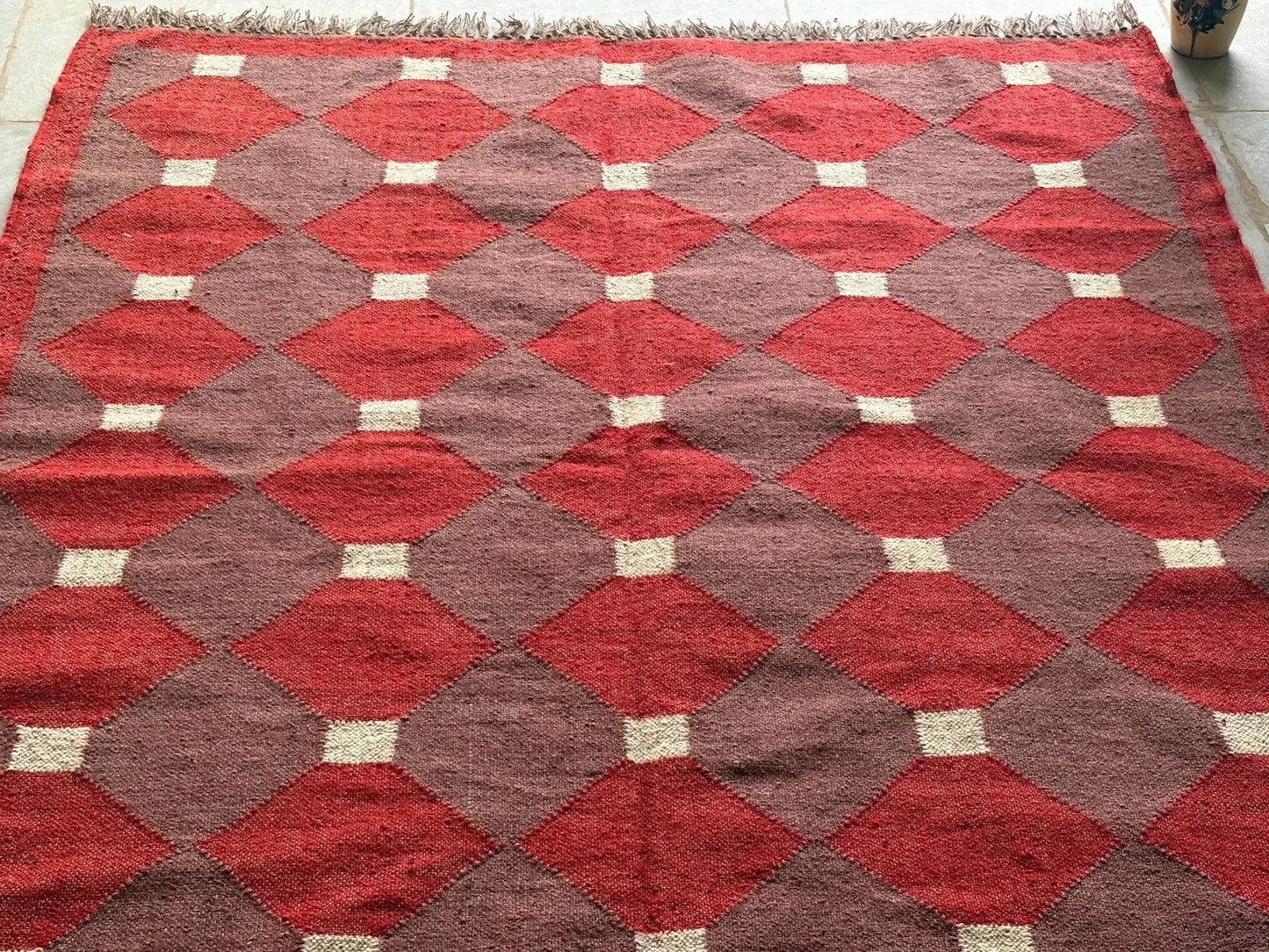 Wool Jute Rug Kilim Traditional Rustic Look Dhurrie Living Room Bedroom Carpet (KLM-33)