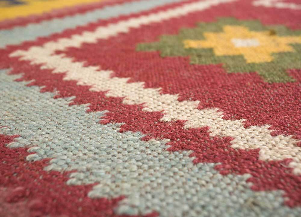 Wool Jute Rug Kilim Traditional Rustic Look Dhurrie Living Room Bedroom Carpet (KLM-65)