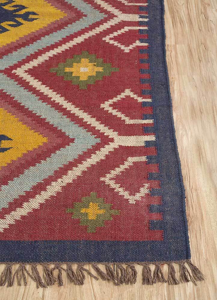 Wool Jute Rug Kilim Traditional Rustic Look Dhurrie Living Room Bedroom Carpet (KLM-65)