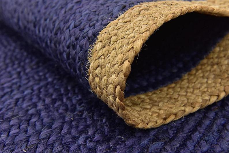 Ripaz Vogue - Tapis rond en jute tressé à la main - Paillasson de ferme en jute bleu avec bordure beige 