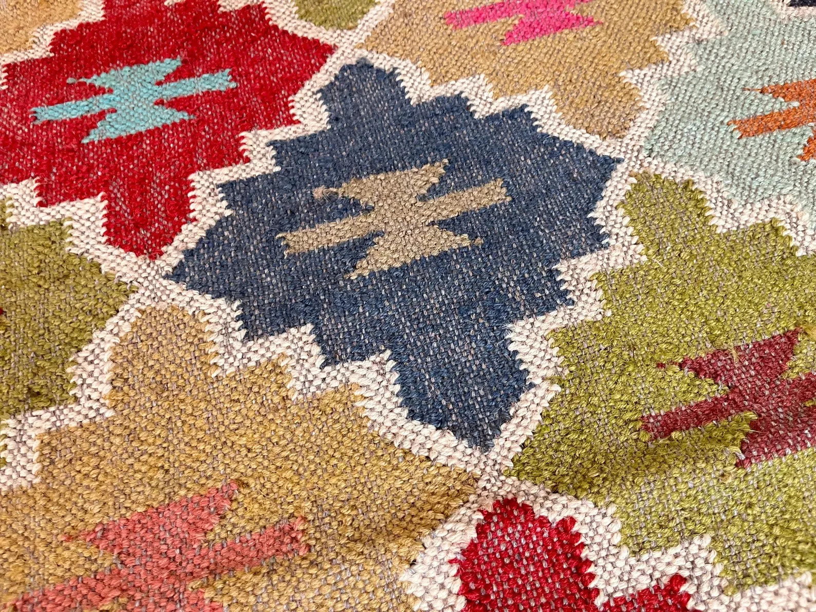 Wool Jute Rug Kilim Traditional Rustic Look Dhurrie Living Room Bedroom Carpet (KLM-34)
