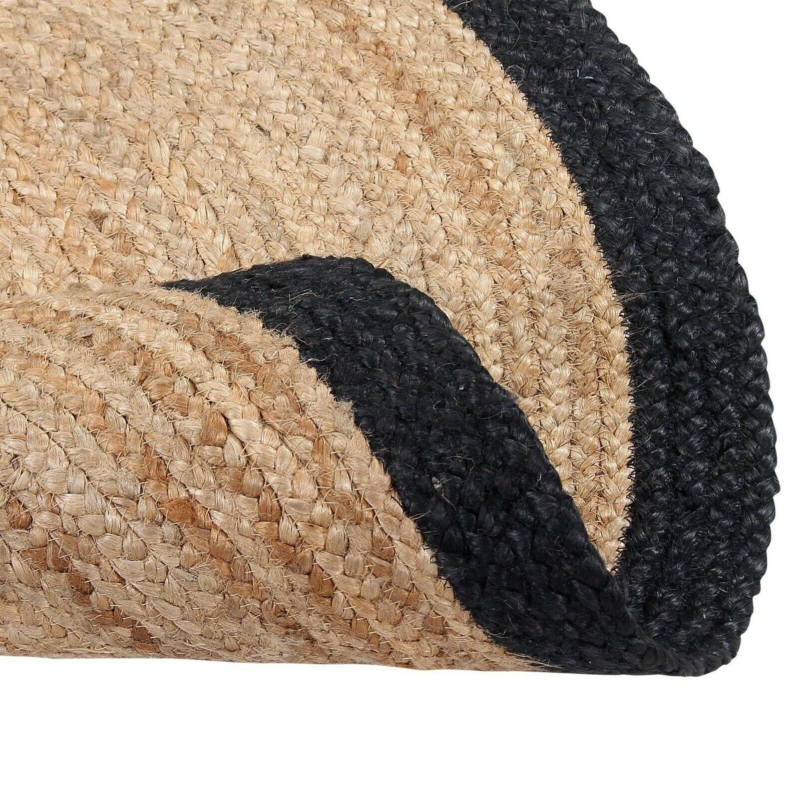 Ripaz Vogue - Tapis rond en jute tressé à la main aspect rustique beige avec bordure noire 