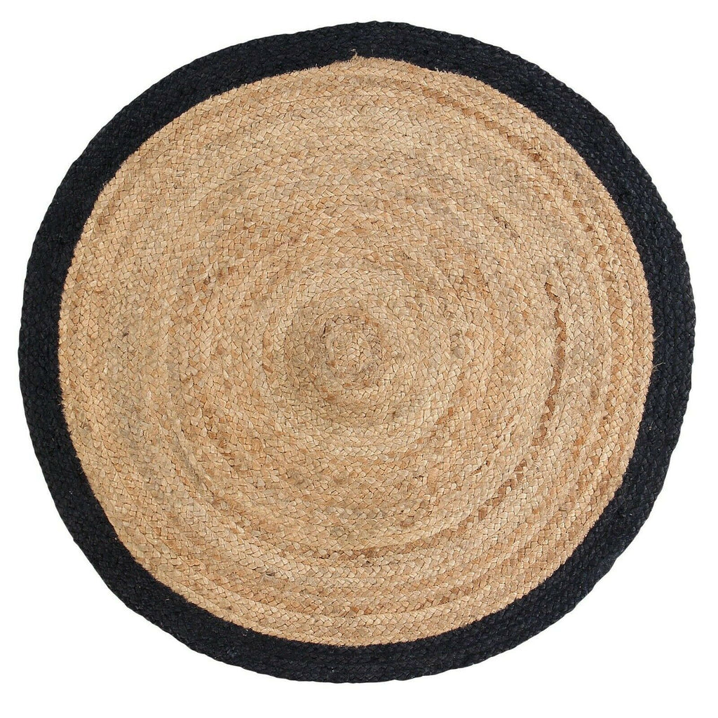 Ripaz Vogue - Tapis rond en jute tressé à la main aspect rustique beige avec bordure noire 