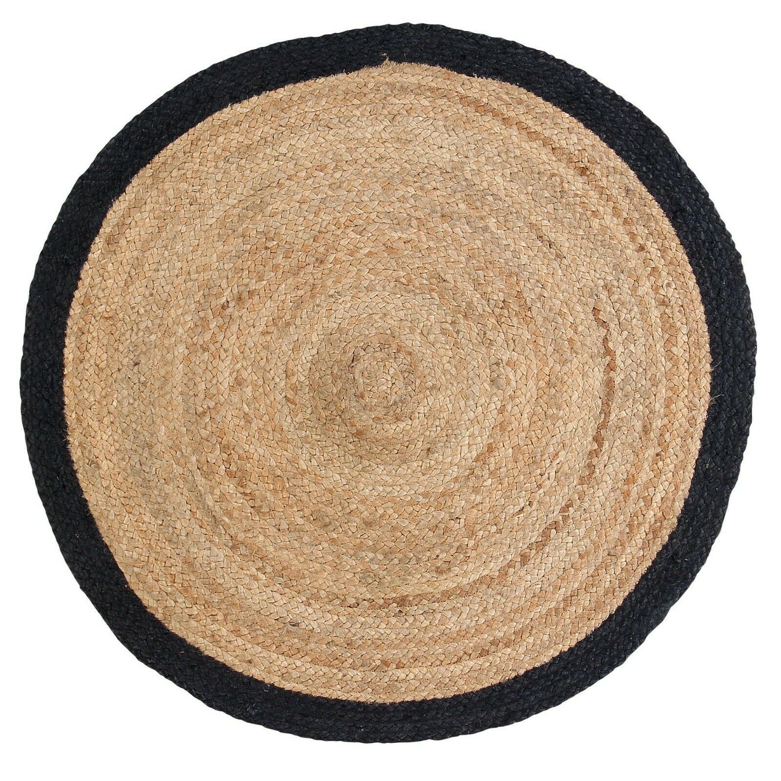 Ripaz Vogue - Tapis rond en jute tressé à la main aspect rustique beige avec bordure noire 