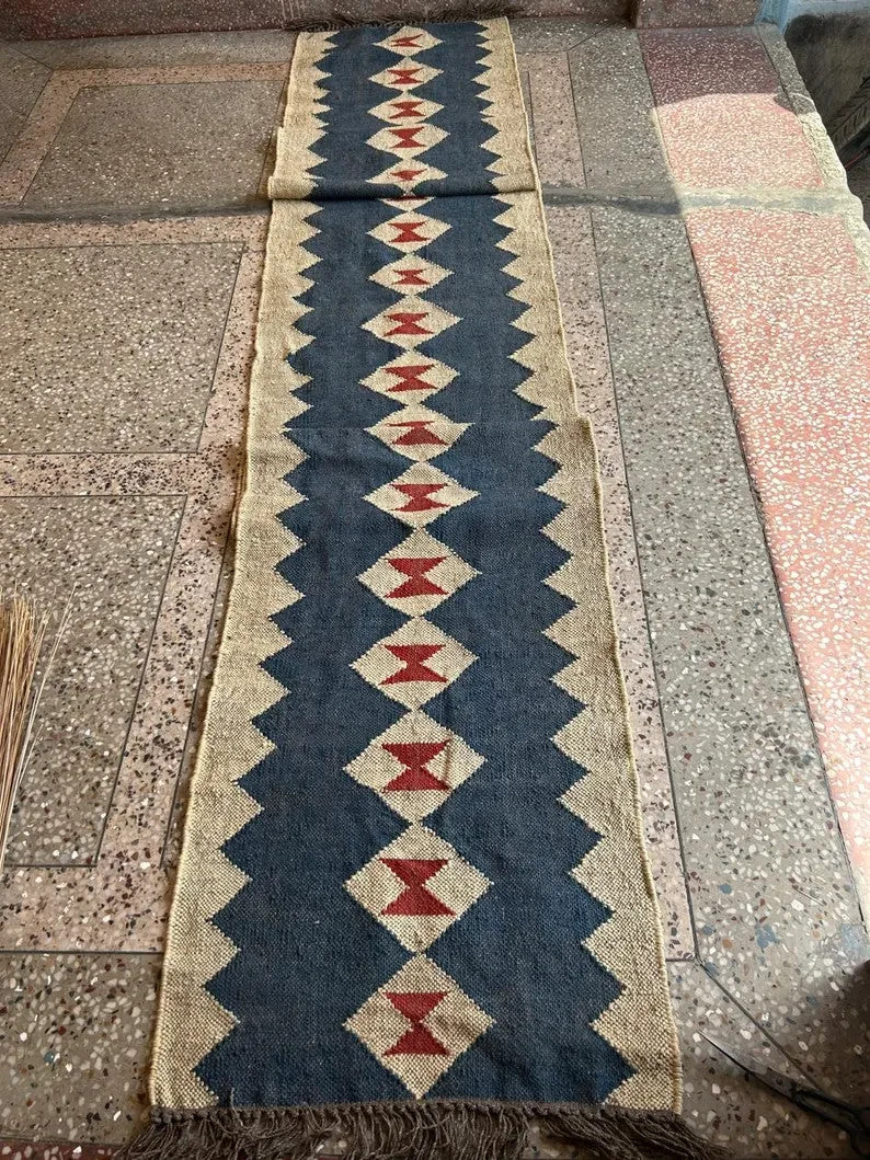 Ripaz Vogue Jute-Teppich, rechteckig, handgeflochten, modernes Design, für Wohnzimmer, Blau und Beige 