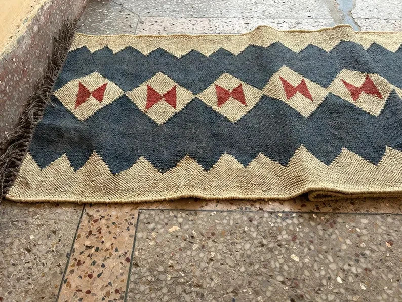 Ripaz Vogue Jute-Teppich, rechteckig, handgeflochten, modernes Design, für Wohnzimmer, Blau und Beige 